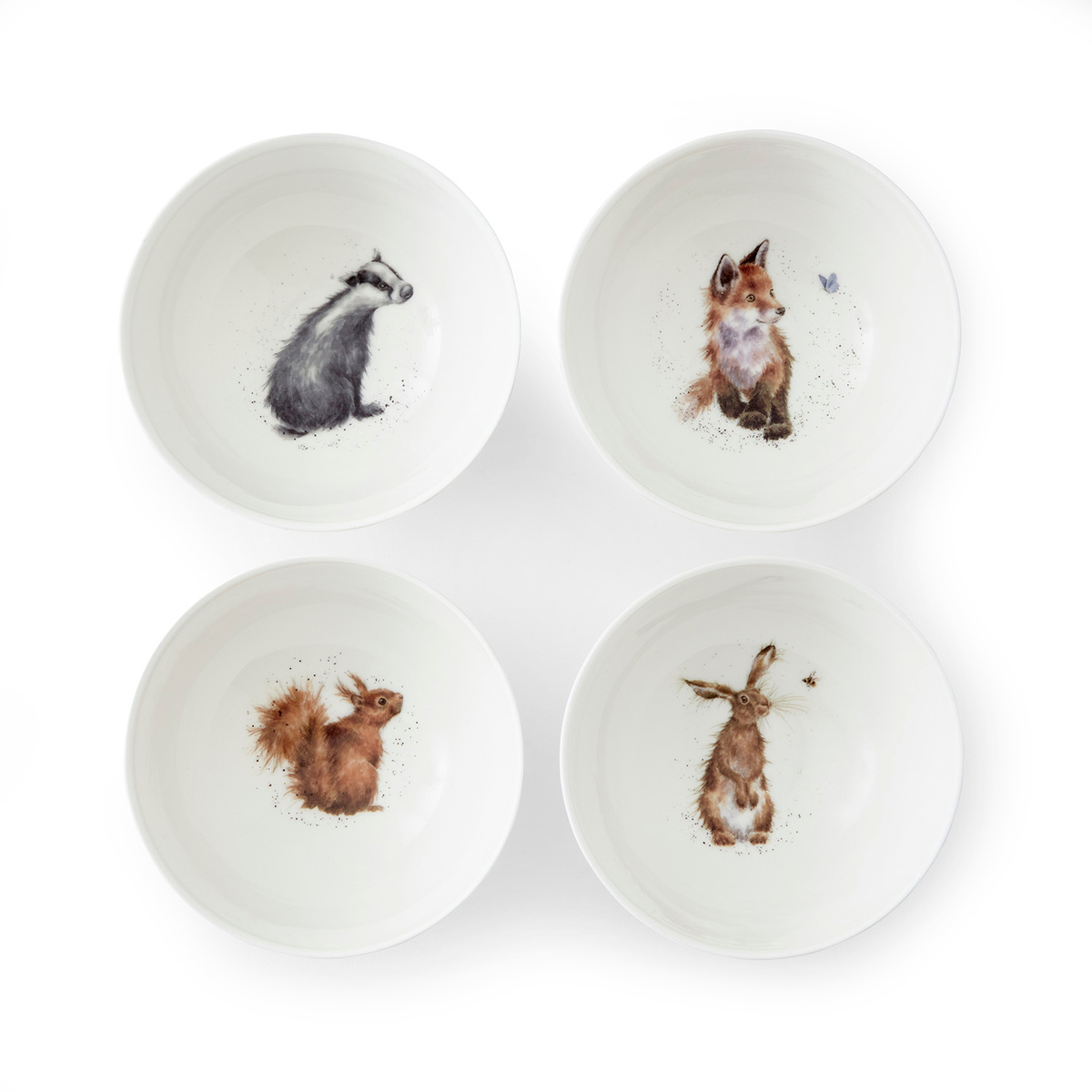 Wrendale Designs Deep Bowls S/4 Assorted. (Badger, Hare, Squirrel, Fox) image number null